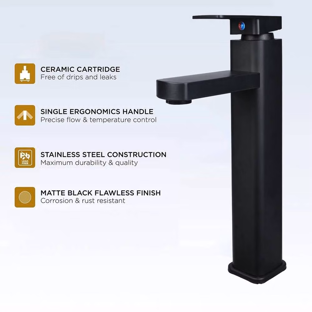 SPETLEK Modern Tall Countertop Basin Mixer Tap in Matt Black – 3