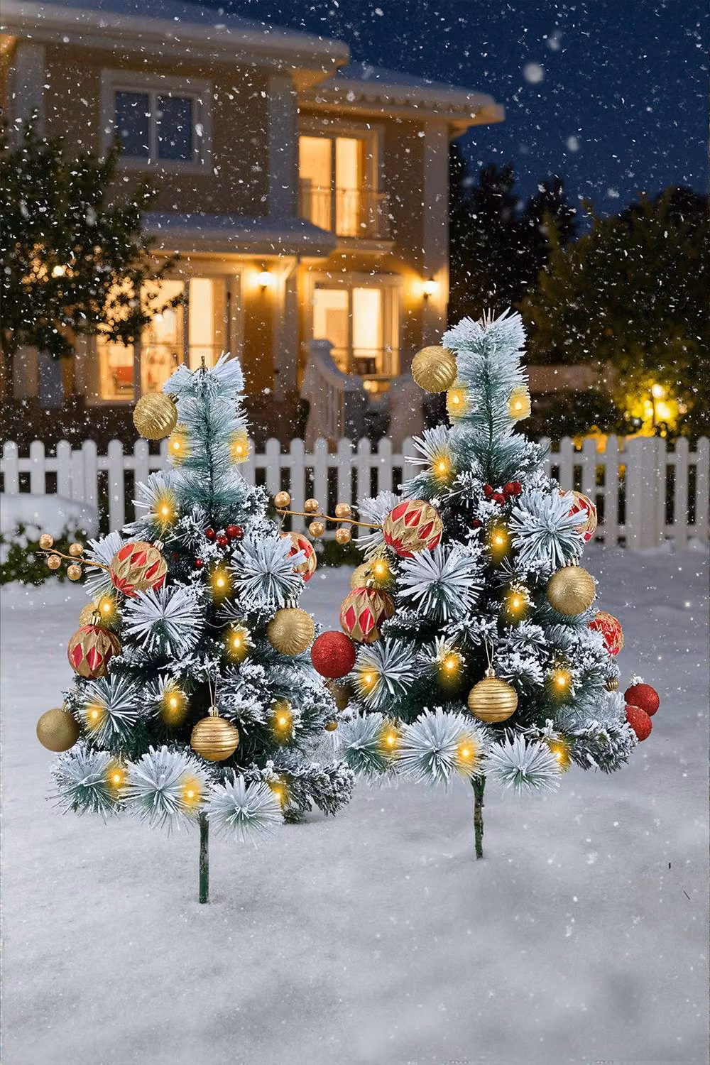 Garden Sanctuary Set of 2 Multicolour Artificial Christmas Tree Urn Fillers with Tripod Stakes – 2