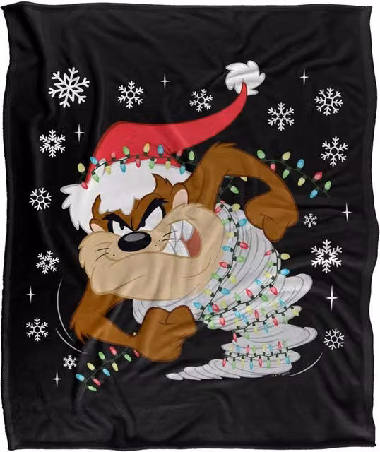 LOGOVISION Looney Tunes Taz Christmas Lights Super Soft Fleece Throw Blanket, Multicolour, W: 152 cm, D: 127 cm – 6