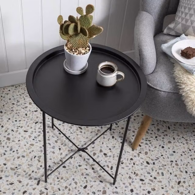 Nöa and Nani Matt Black Round Metal Side Table