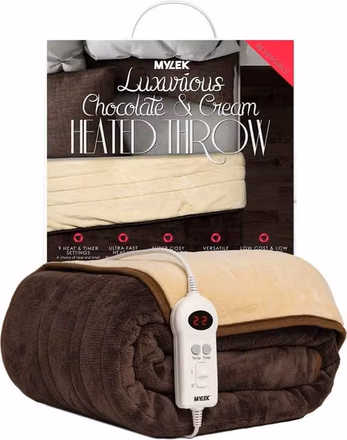 MYLEK Electric Heated Fleece Throw in Chocolate and Cream, W/D/H: 160 x 120 cm