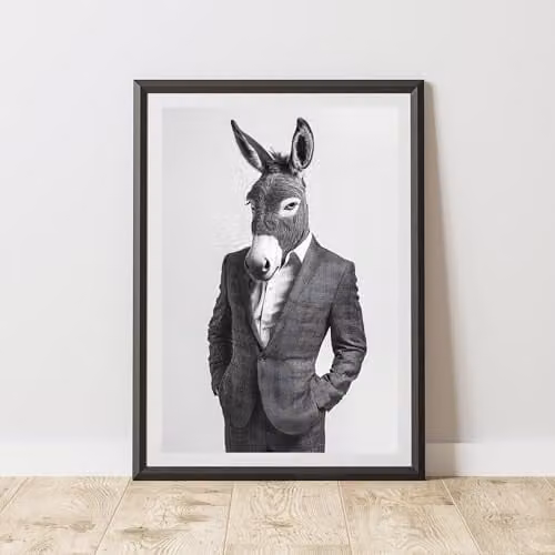 60 SECOND MAKEOVER Donkey Wearing A Suit Illustration Paper Poster, A4