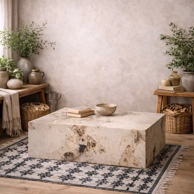 Wyld Haus Dingle Pandora Rectangular Coffee Table in Brown and Beige Marble Effect – 1