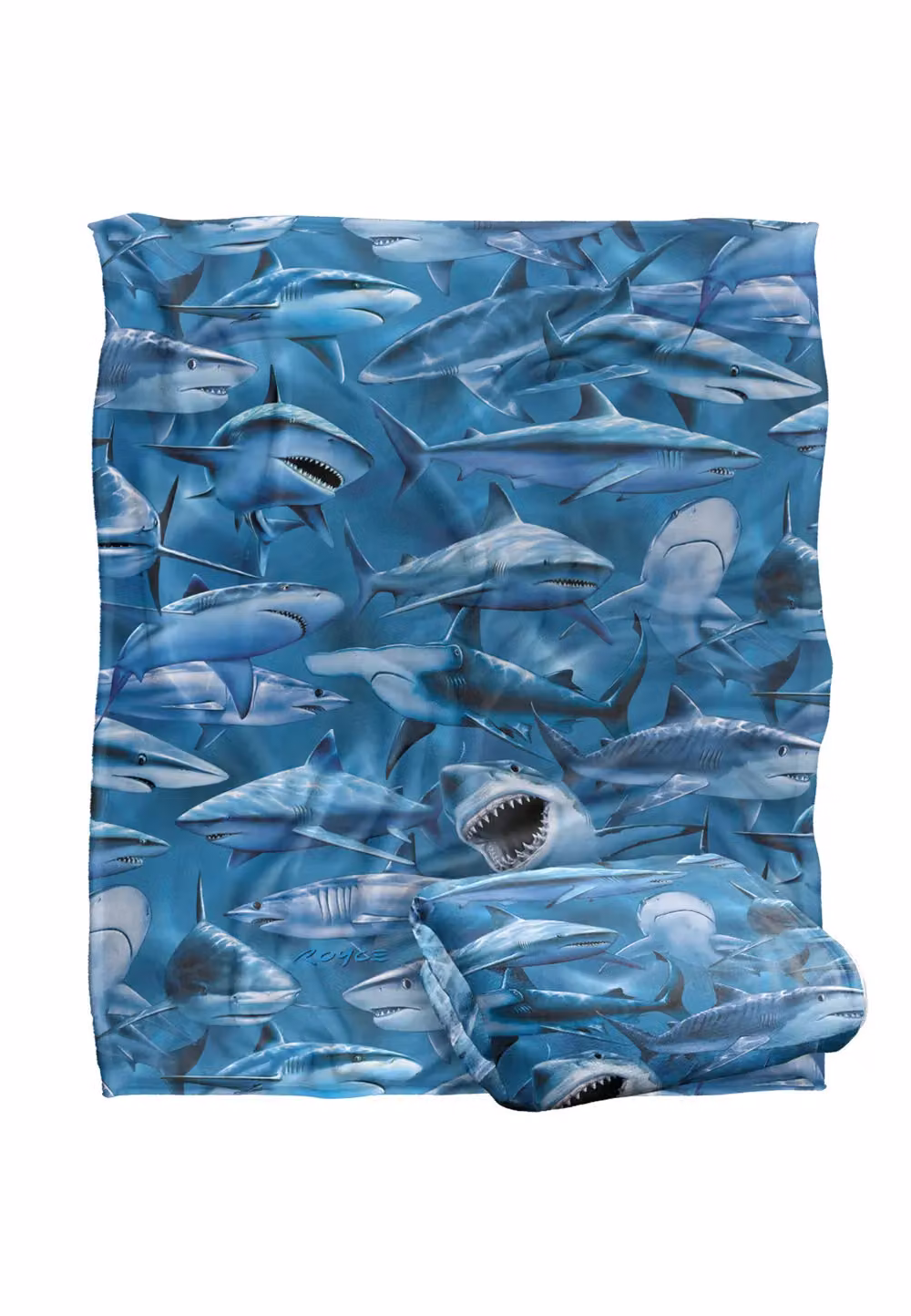 JQ Licensing Royce Mcclure Great White Shark Attack Pattern Super Soft Fleece Throw Blanket, W/D: 152 x 127 cm – 2