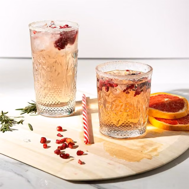 Bormioli Rocco Bartender Stone Geometric Tumbler Glassware Set, 8 Pieces, Transparent and Yellow