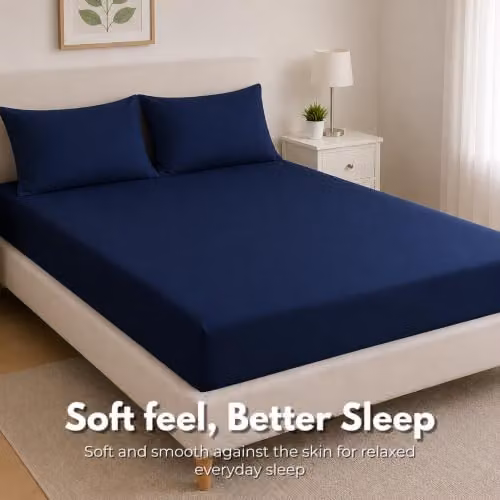 MHG Living 5 Piece Navy Blue Pintuck Microfibre Single Duvet Cover Set with Fitted Sheet and Pillowcases, W/D/H: 135 x 200 cm – 7