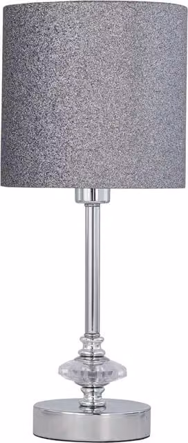 First Choice Lighting Chrome Jewelled Table Lamp with Silver Glitter Shade – 1