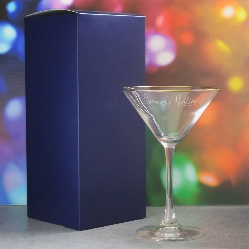 Uniqueful Personalised Gold Rim Martini Cocktail Glass with Custom Name Design in Transparent Glass – 2
