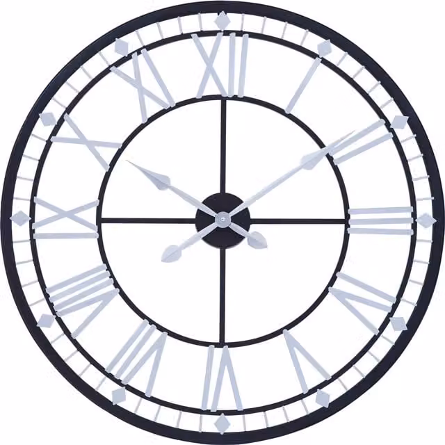 Orsina Black Retro Skeletal Round Wall Clock with Roman Numerals and Silent Analog Movement