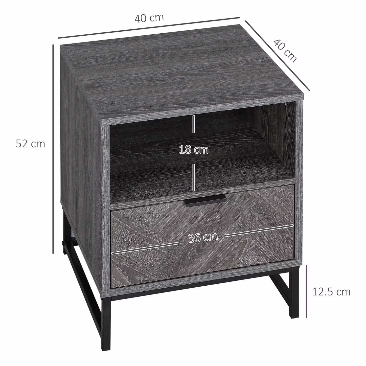 HOMCOM Dual Bedside Cabinets with Drawer and Shelf in Charcoal Grey with Steel Legs – 2