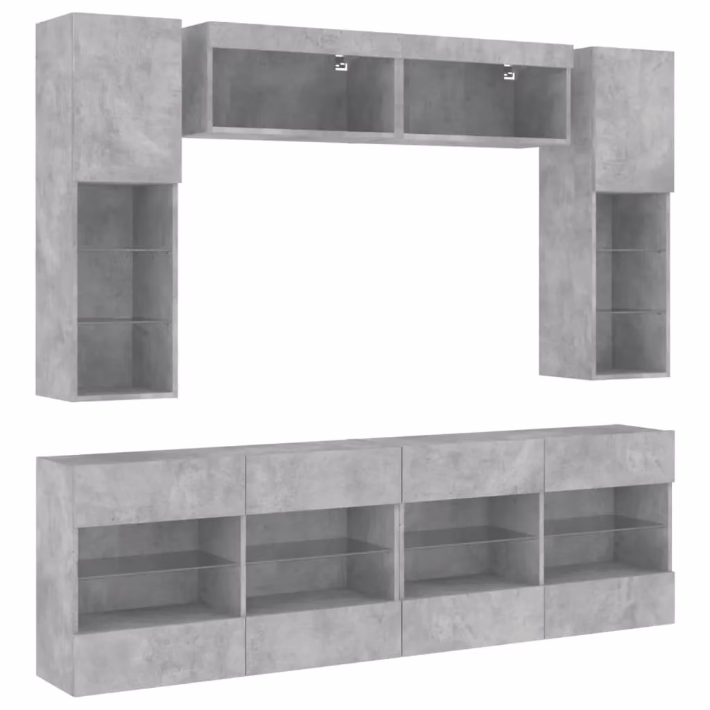 Berkfield Home 6 Piece Modern TV Wall Cabinet and Lowboard Set with Integrated LED Lighting in Matt Concrete Grey – 2