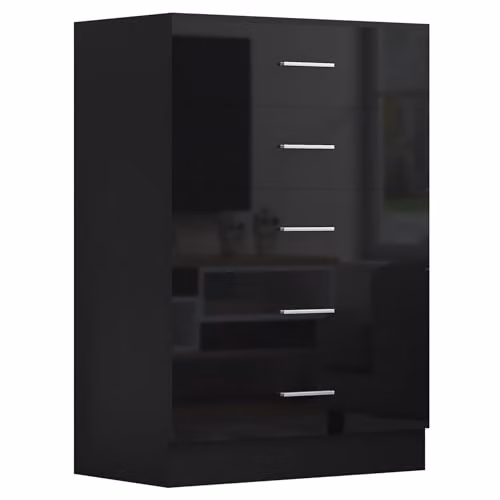 Reflect Modern Bedroom Furniture Set in Black Gloss and Black Oak Finish, Including 1 Door Wardrobe, 5 Drawer Chest and 2 Bedside Tables – 4