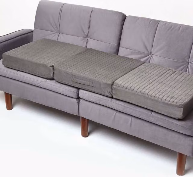Homescapes Grey Faux Suede Orthopaedic Foam 3 Seater Booster Cushion with Removable Cover W/D/H: 150 x 50 x 10 cm