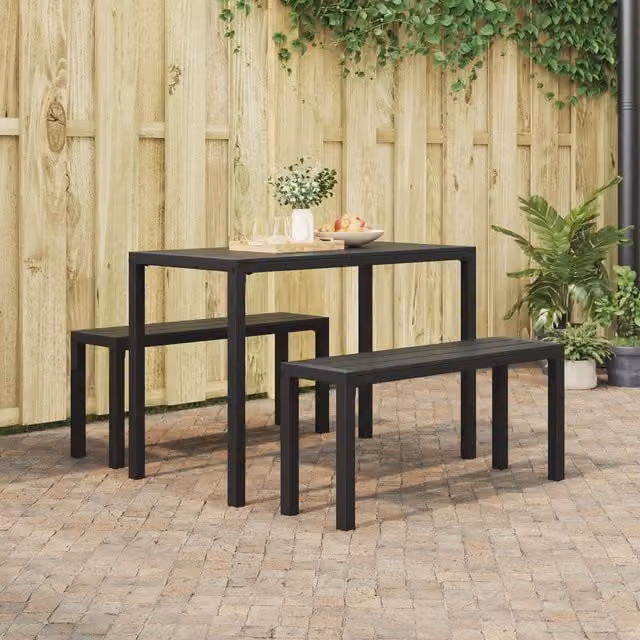 Berkfield Home 3-Piece Modern Garden Dining Set in Black Steel and Composite – 1