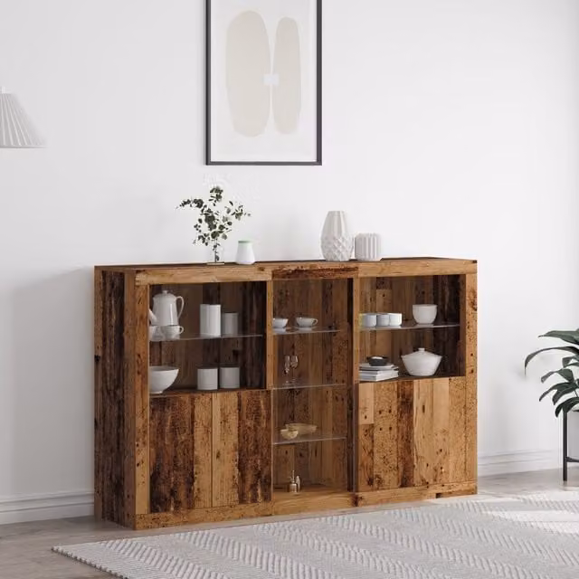 Berkfield Home Rustic Brown Sideboard with Integrated LED Lights, W/D/H: 162 x 37 x 100 cm