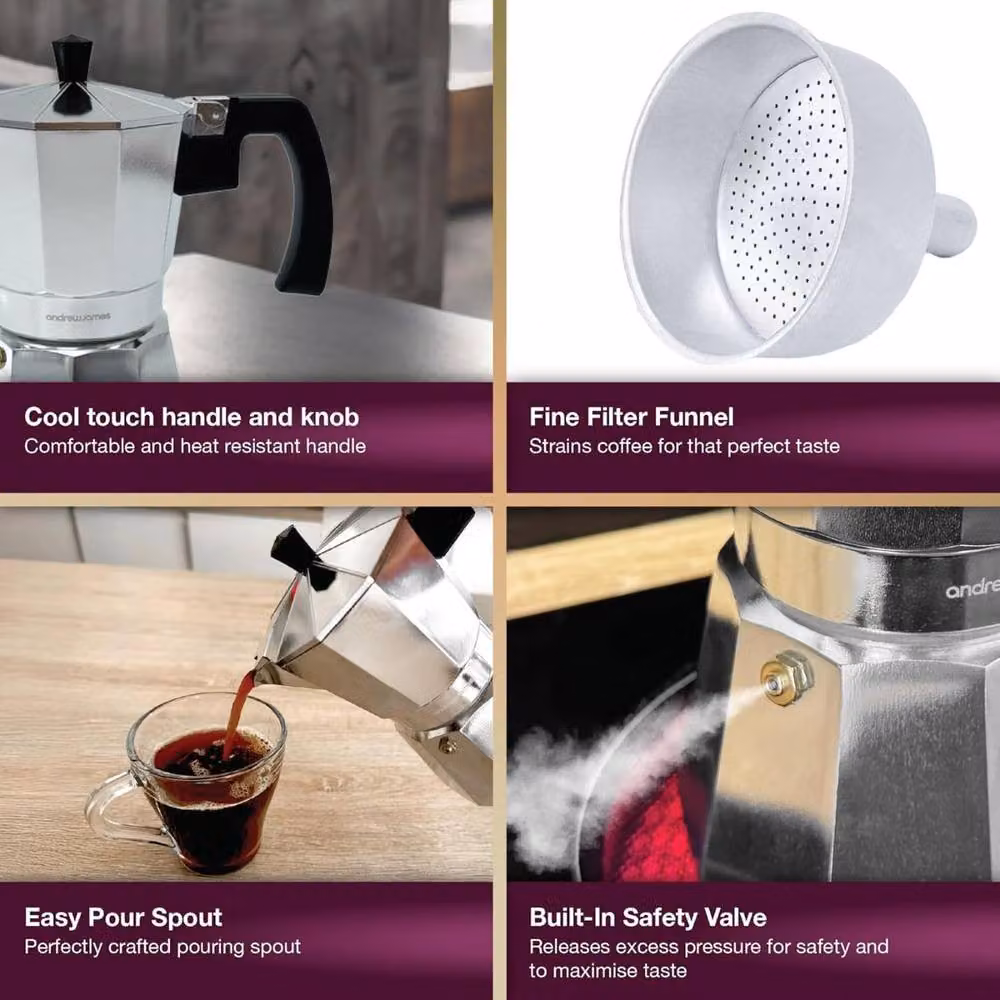 Andrew James Stove Top Moka Pot in Silver – 4