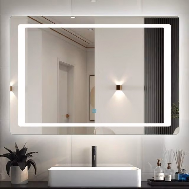 AicaBathroom Modern Rectangular LED Bathroom Mirror with Touch Switch, White, Width: 70 cm