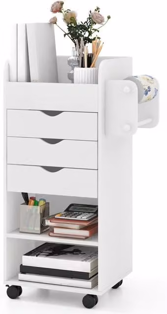 Gymax Rolling File Storage and Craft Utility Cart with 3 Drawers and Dowel Rods in White – 1