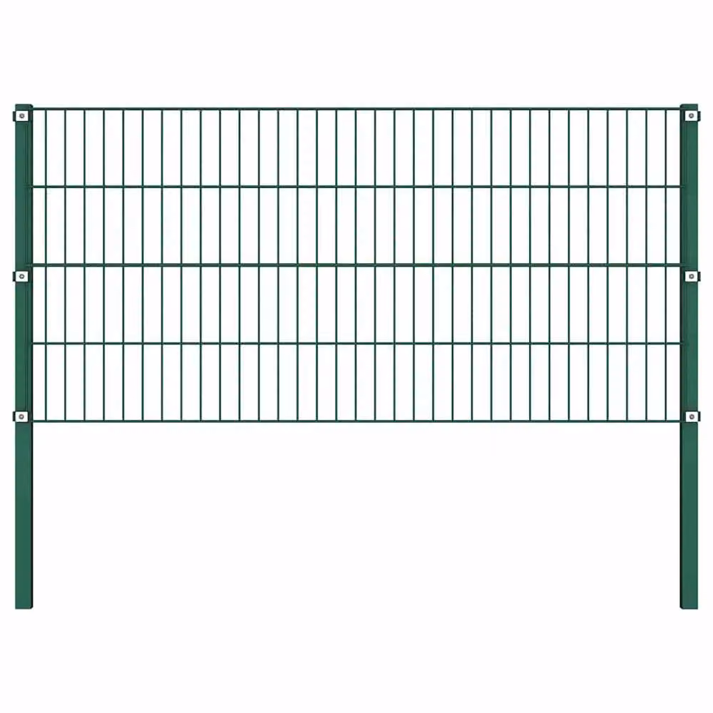 Berkfield Home Durable Green Powder-Coated Steel Fence Panel with Posts, W: 170 cm, H: 130 cm – 2