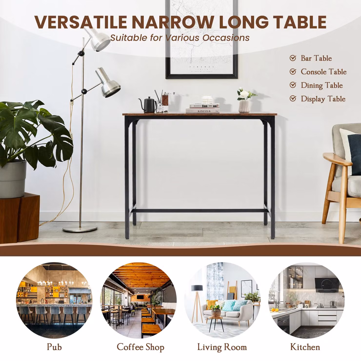 Costway Industrial Bar Table and Kitchen Dining Console Table in Brown – 4