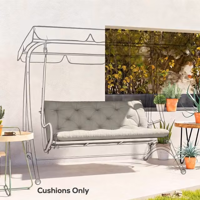 Outsunny Light Grey Water Repellent Rectangular Garden Bench Seat Pad with Foam and Ties
