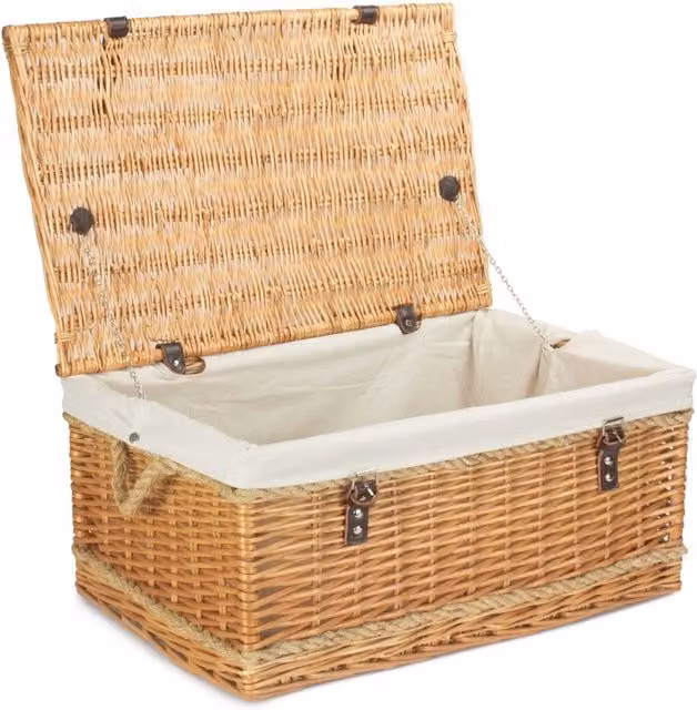 Red Hamper Picnic Basket with White Lining and Rope Handles
