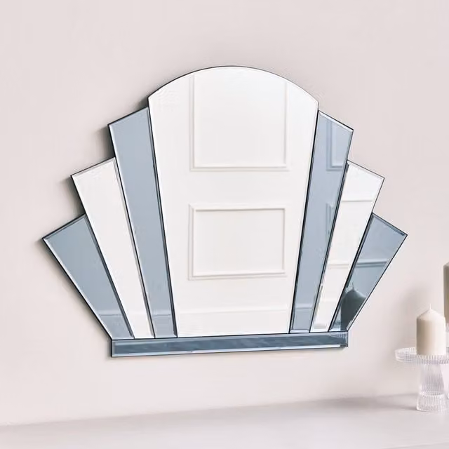 Melody Maison Art Deco Arch Fan Wall Mirror in Grey, W: 80 cm, H: 60 cm