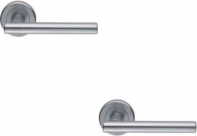 Loops 2x Pair Straight T Bar Handles on Round Rose with Concealed Fixings in Satin Chrome