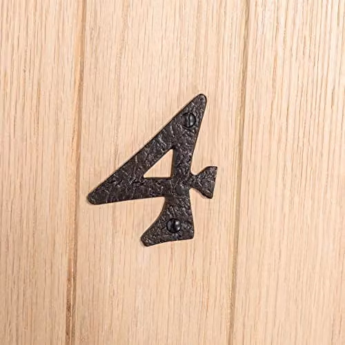 Hammer and Tongs Rustic Iron Number 4 Wall Numeral, Black, Pack of 2, Height: 7 cm – 4