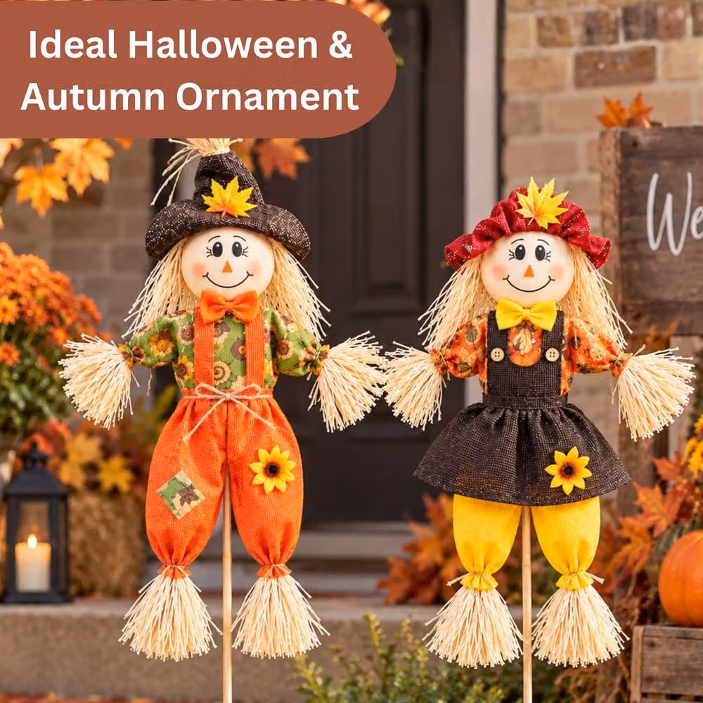 Marco Paul Set of 2 Rustic Multicolour Scarecrow Halloween Decorations, Height: 90 cm – 6
