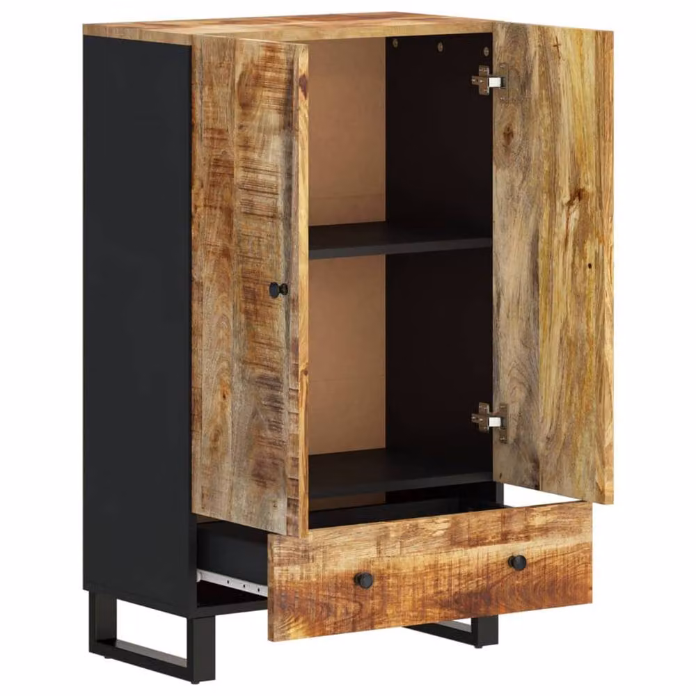 Berkfield Home Industrial Highboard with Drawer in Brown Mango Wood and Iron, W/D/H: 60 x 33 x 100 cm – 3