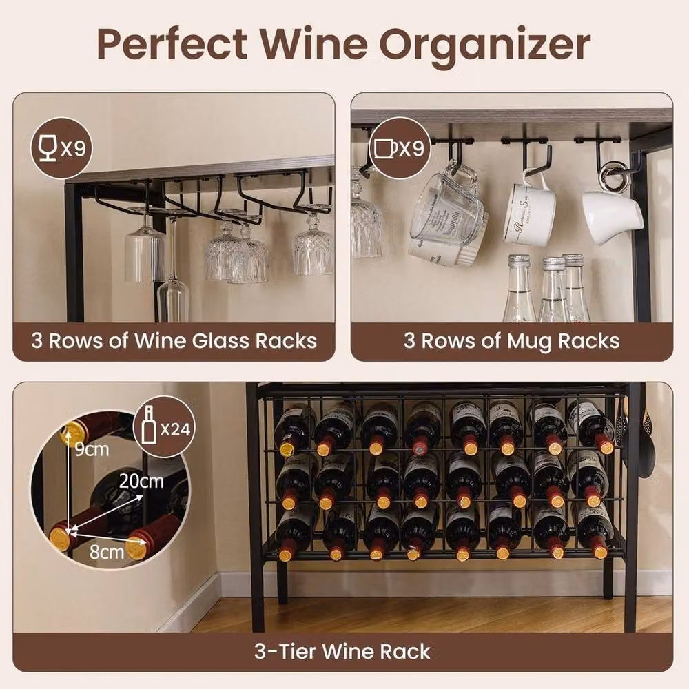 Kelvenix Multi-Tier Industrial Bakers Rack with Glass and Mug Holders in Matt Black – 4