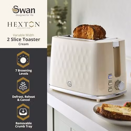 Swan Hexton 2 Slice Toaster in Cream and Beige – 2