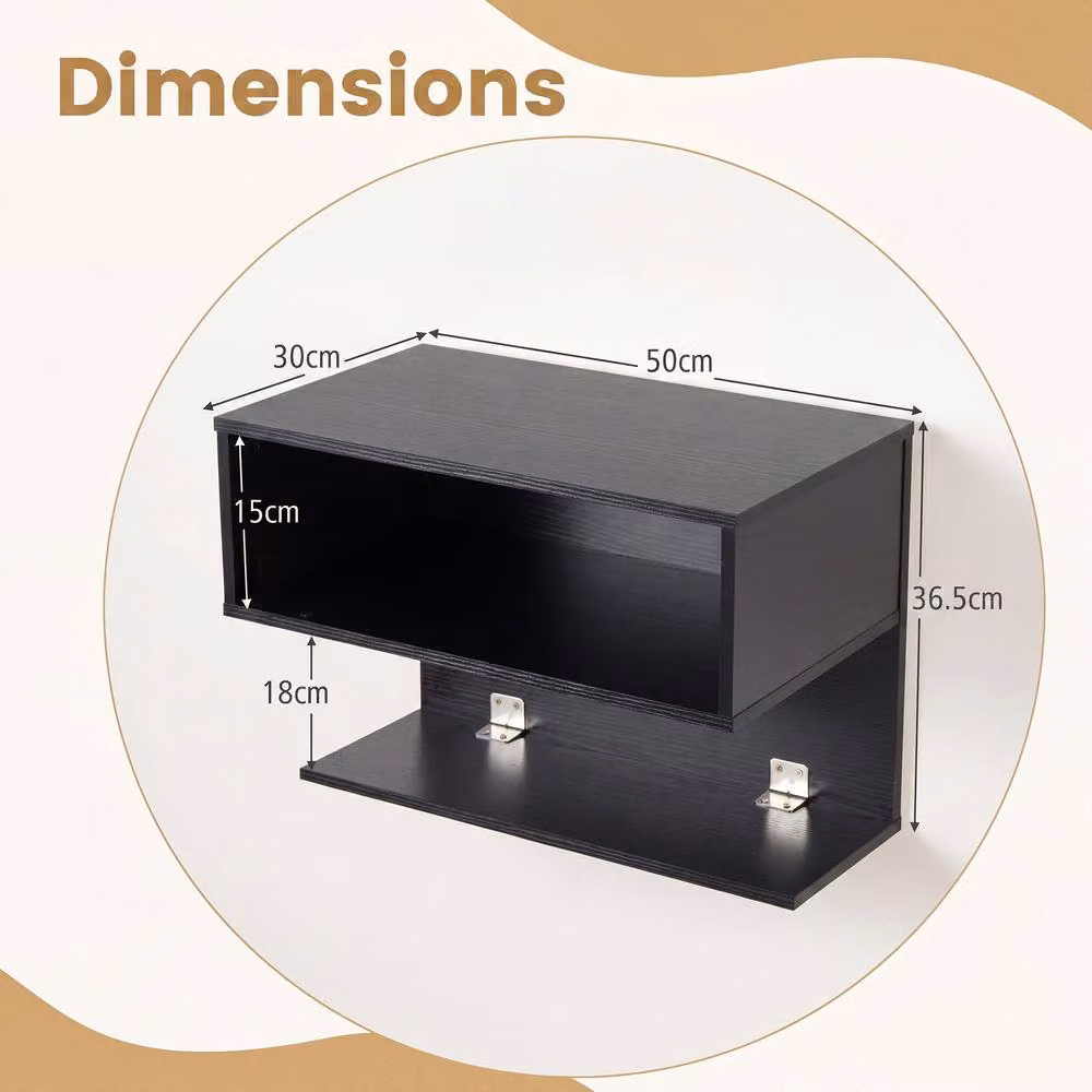 Gymax Floating Nightstand Wall Mounted Bedside Table with Storage Shelves in Black – 2