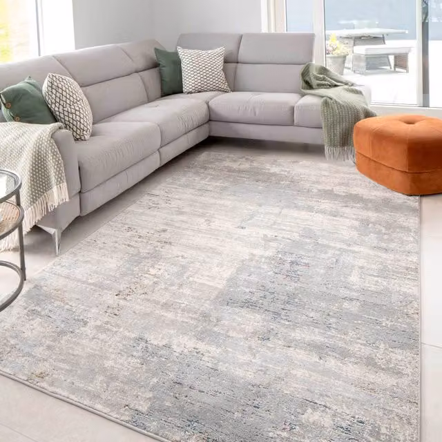 The Rug House Abstract Modern Living Area Rug in Silver, Grey and Blue, W: 150 cm, D: 80 cm