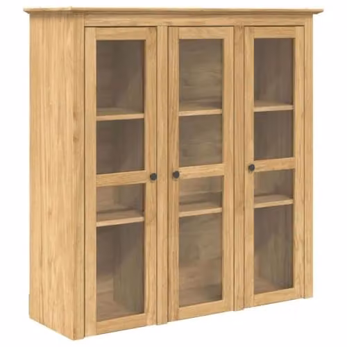 vidaXL BODO Cabinet with Glass Doors in Honey Brown, W/D/H: 117.7 x 35.3 x 38.5 cm – 1