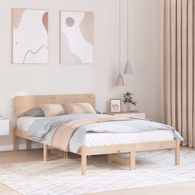 Berkfield Home Solid Pine Wood Bed Frame with Headboard, Beige, W/D/H: 120 x 190 x 31 cm – 1
