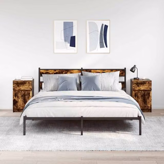 Berkfield Home Set of 2 Durable Bedside Cabinets in Smoked Oak, W/D/H: 39 x 35 x 65 cm – 1