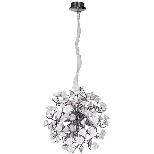 Netlighting Rosaluci Suspended LED Pendant Ceiling Light in Chrome and White, W/D/H: 65 x 65 x 100 cm