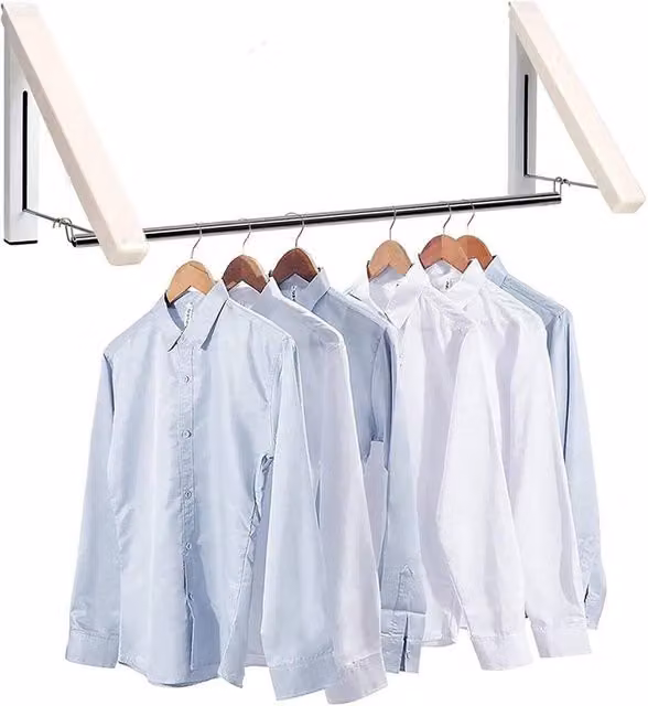 FLAVORA 2-Piece Retractable Wall Mounted Foldable Laundry Rack in White – 1