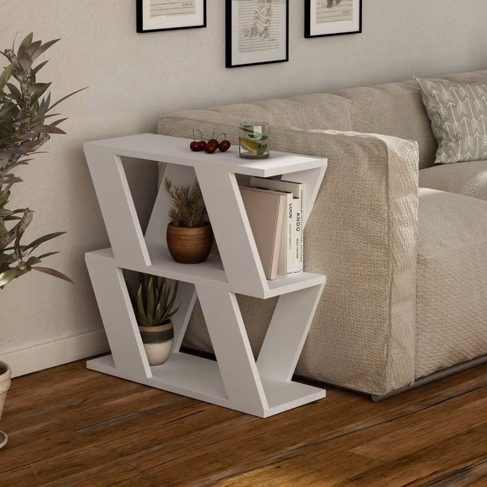 CALICOSY Lazena 3-Shelf Side Table, White, W: 60 cm, D: 22 cm, H: 57 cm – 2