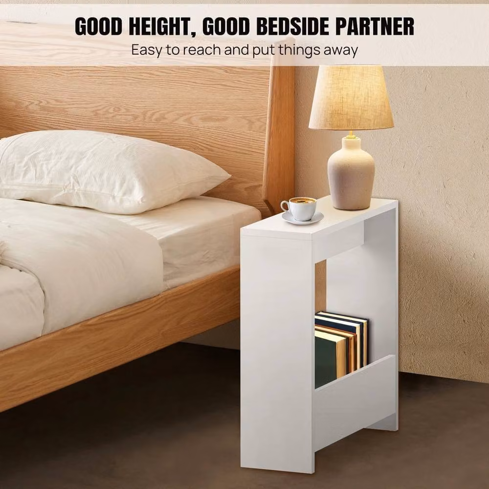 NESTLUNE Small White End Table and Magazine Rack with Glass Shelf – 2