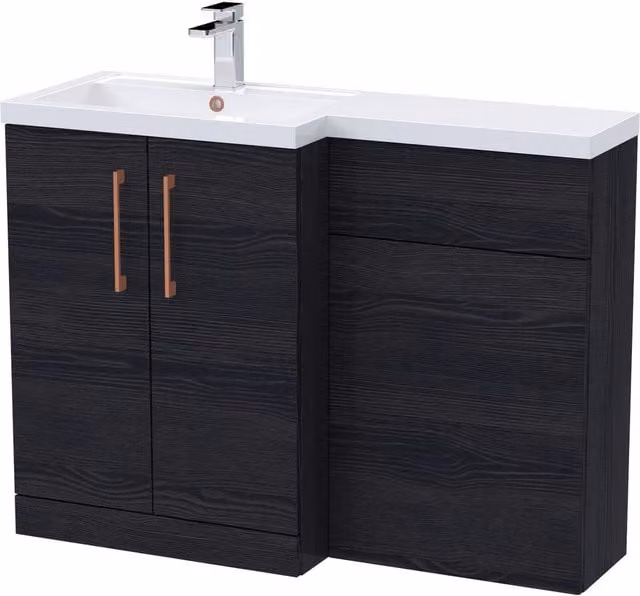 Balterley Modern Matt Black Woodgrain Left-Hand Vanity and WC Unit Combination W: 110 cm, H: 84 cm
