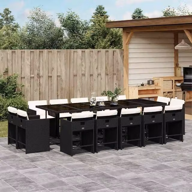 Berkfield Home 14-Seater Collapsible Garden Dining Set in Black PE Rattan with Glass Top – 1