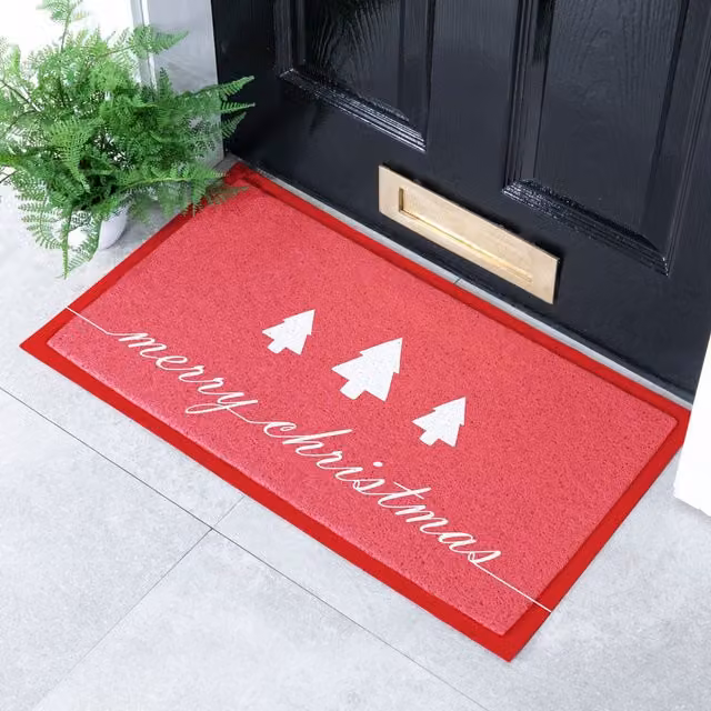 Artsy Mats Merry Christmas Red Indoor Outdoor Non-Slip Weatherproof Doormat