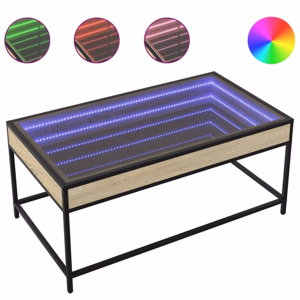 Berkfield Home Infinity LED Decorative Coffee Table in Sonoma Oak and Brown, W: 90 cm, D: 50 cm, H: 41 cm – 1