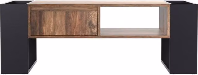 KORVIXA Square Coffee Table with Storage Drawer in Brown and Black, W/D/H: 100 x 100 x 2.87 cm – 1