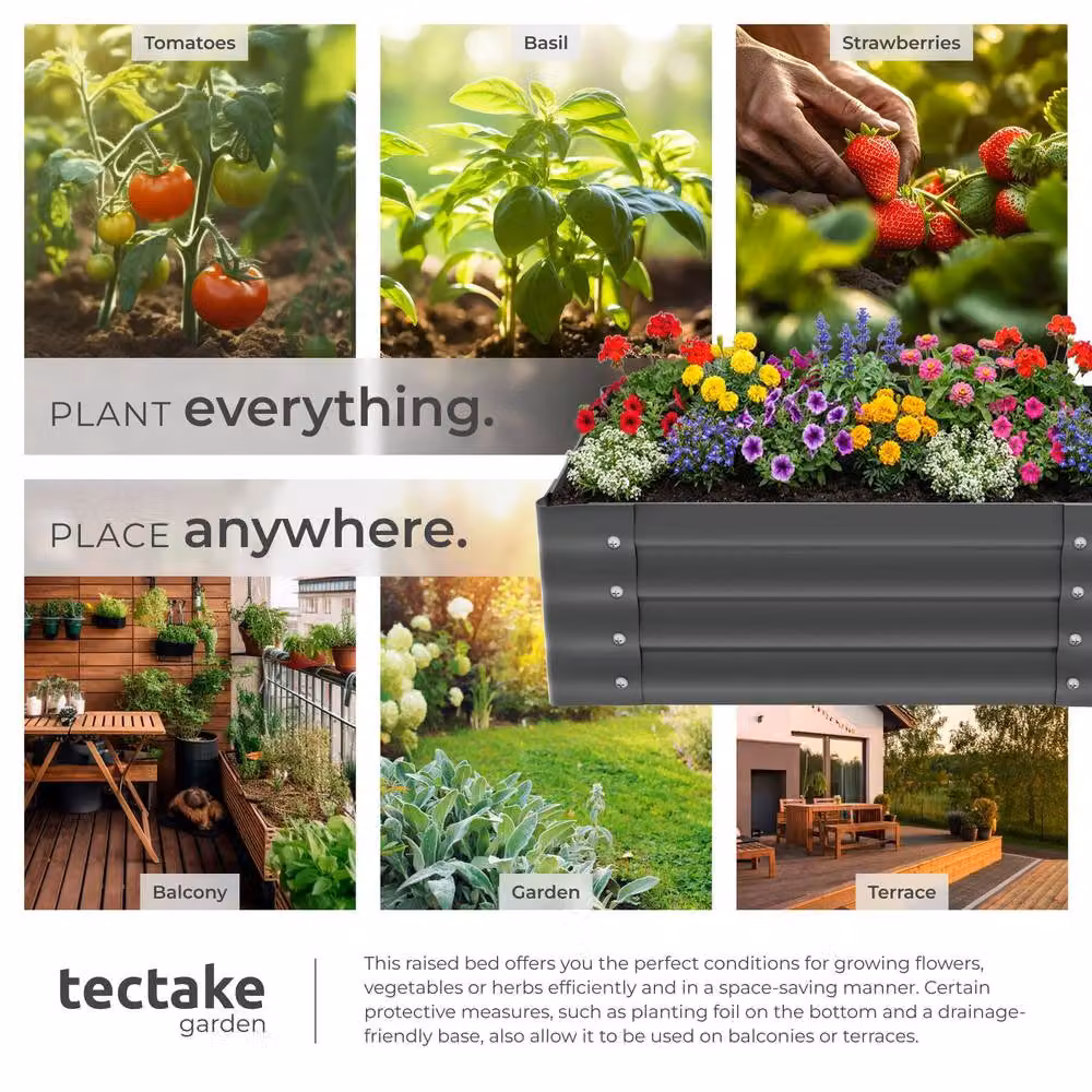 tectake Salvia Raised Garden Bed in Grey Galvanised Steel, W: 80 cm, D: 60 cm, H: 30 cm – 5