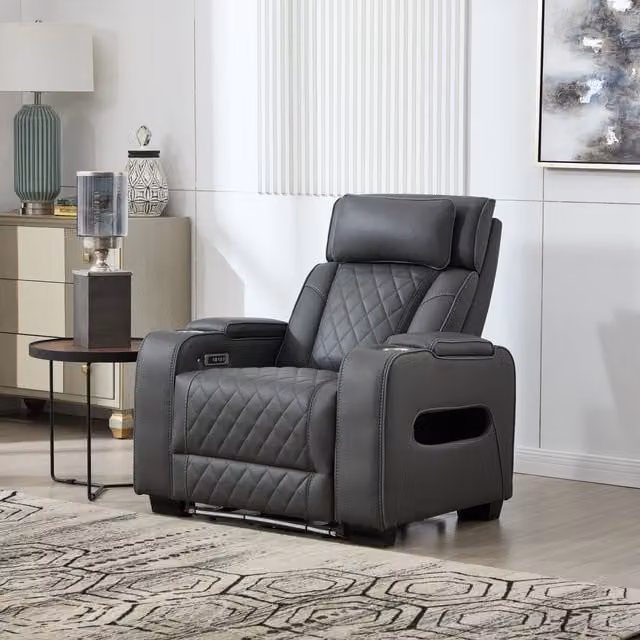 More4Homes Capri Electric Recliner Sofa Set with Bluetooth Speakers, USB Charging and LED Lighting, Anthracite Grey Synthetic Leather