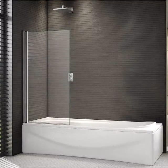 NESTLUNE Frameless Pivot Shower Bath Screen in Silver, W: 80 cm, H: 140 cm